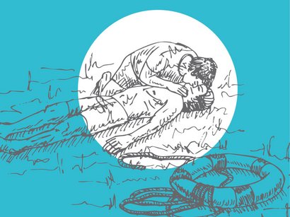 A person performs mouth-to-mouth resuscitation on a drowning person